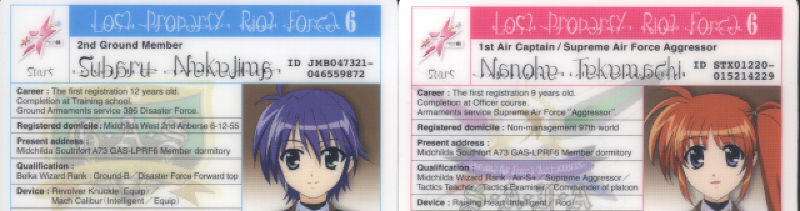 Subaru’s and Nanoha’s IDs